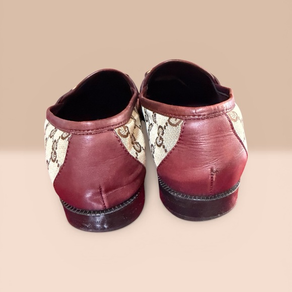 Gucci Brown GG Canvas Loafers with Burgundy Trim & Gold Horsebit - Picture 8 of 8